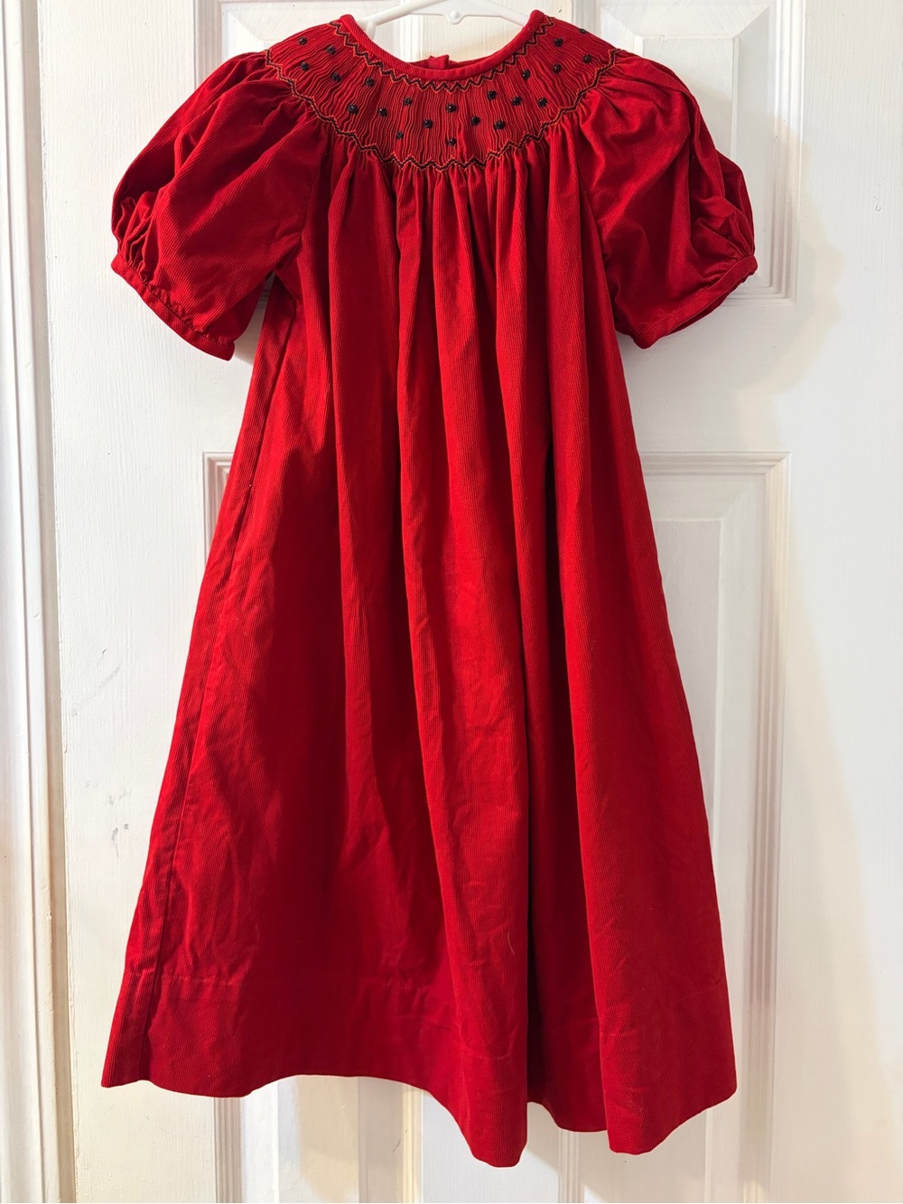Pervenche Exquisite Hand Smocked Bishop Dress w/Red and Black Smocking Size 3